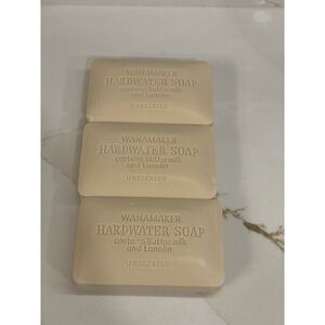 Vintage John Wanamaker Hardwater Soap Unscented Bar Bath Buttermilk Lanolin 3 Ct